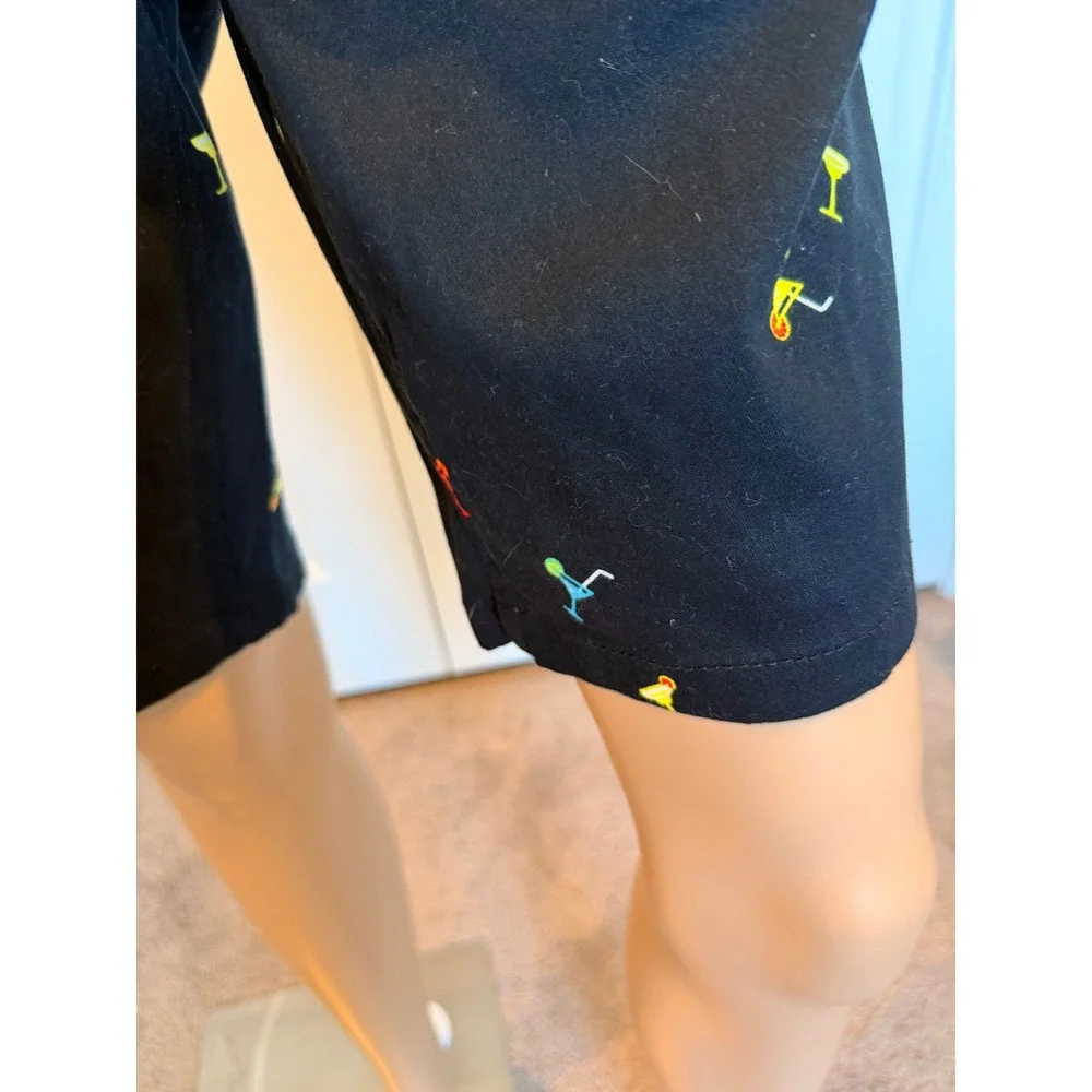 Raw Yarn Industries Black Cocktail Martini Embroidered Stretch Twill Shorts 32
